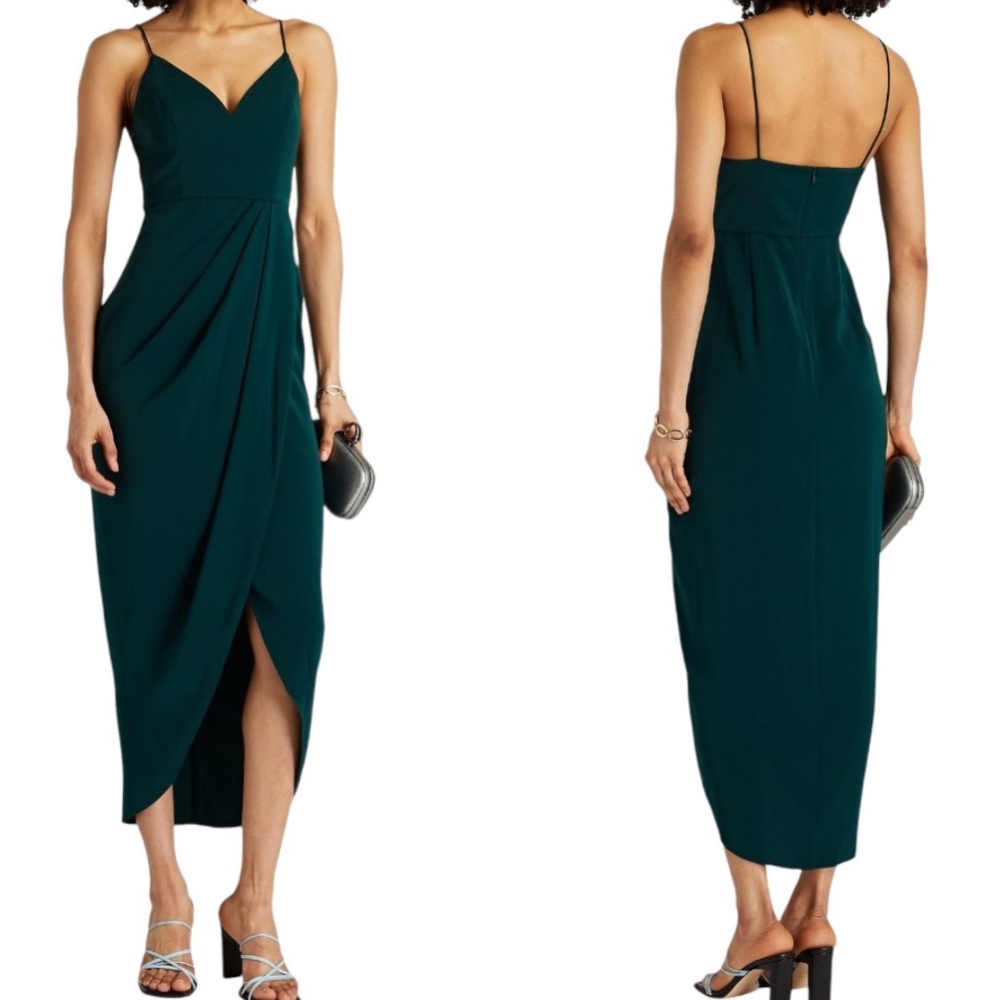 LN Shona Joy Core Emerald Green Draped Midi Dress - 2